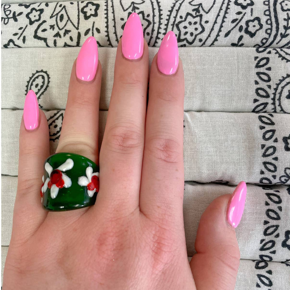 Green Daisy Flowers Art to Wear Glass Blown Multi-Color Statement Cocktail Ring